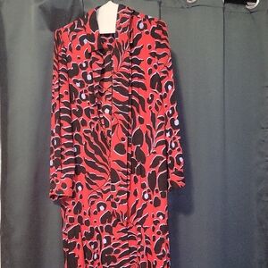 Chico's Red and Black Long Sleeve Notched Collar Dress for Weddings